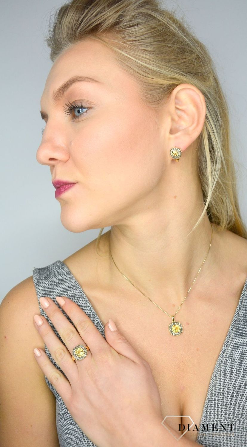 Złota zawieszka DIAMENT cytryn, diamenty P 1020 CTCH.jpg